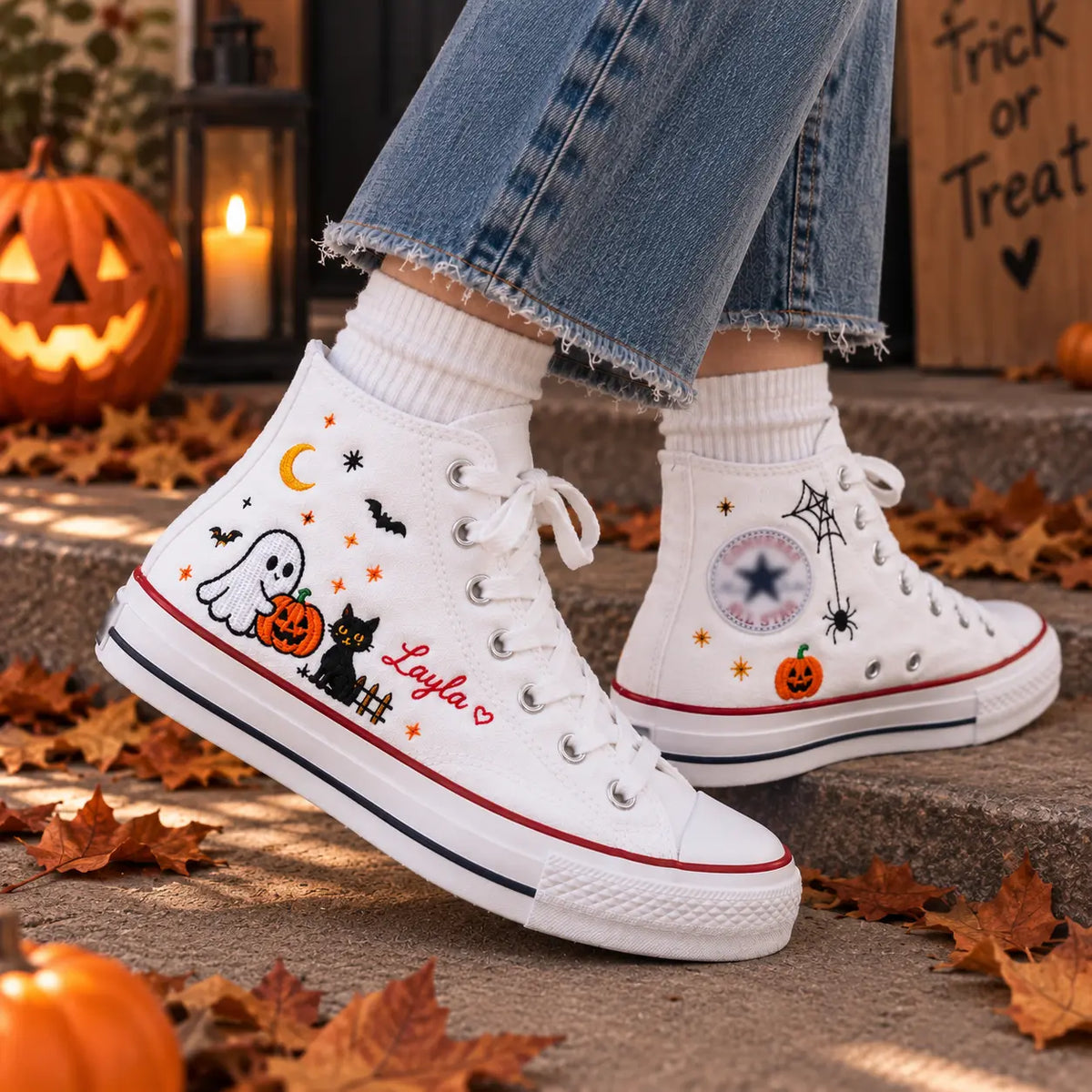 Custom Halloween Ghost Cat High Top Shoes