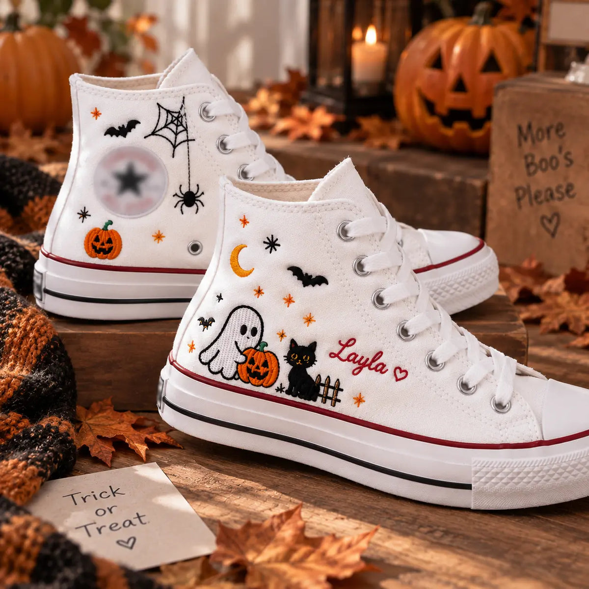 Custom Halloween Ghost Cat High Top Shoes