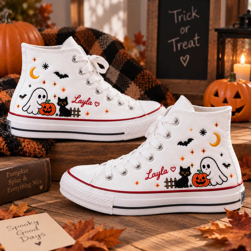 Custom Halloween Ghost Cat High Top Shoes