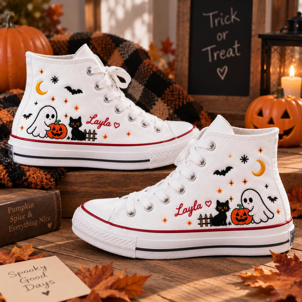 Custom Halloween Ghost Cat High Top Shoes