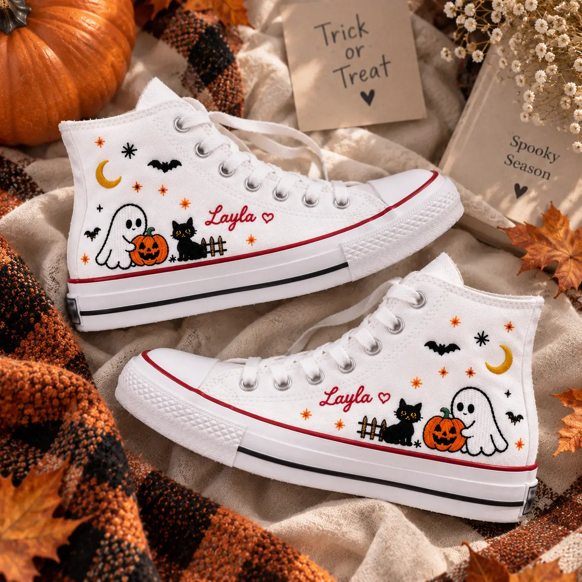 Custom Halloween Ghost Cat High Top Shoes