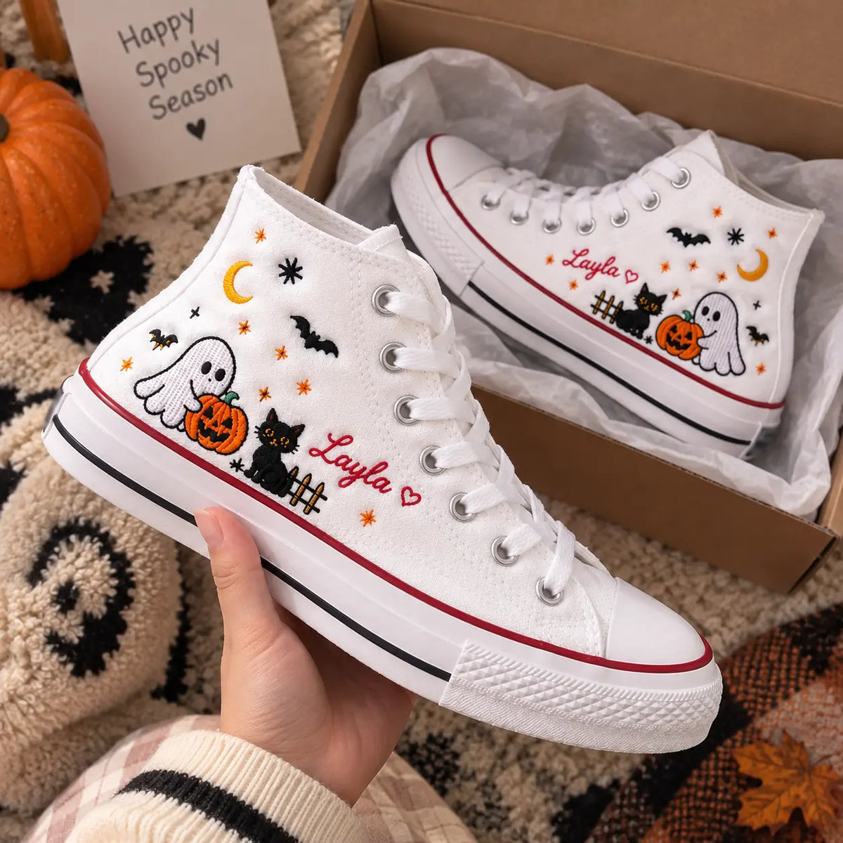 Custom Halloween Ghost Cat High Top Shoes