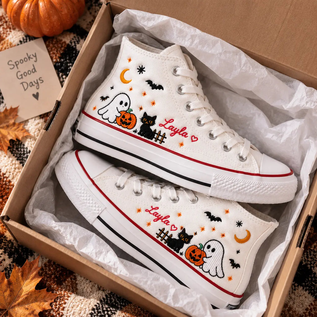 Custom Halloween Ghost Cat High Top Shoes
