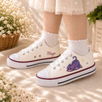 Custom Kids Sneakers Purple Cat Embroidery