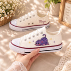 Custom Kids Sneakers Purple Cat Embroidery