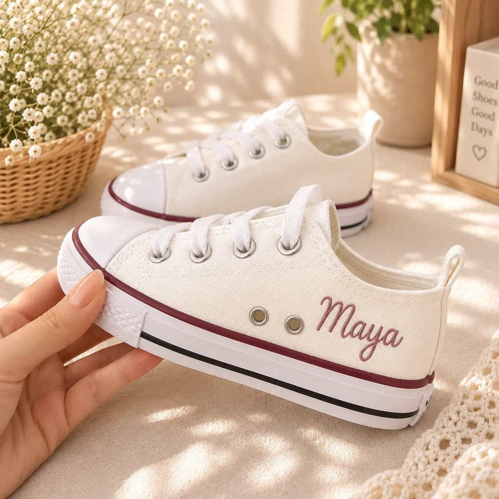Custom Kids Sneakers Purple Cat Embroidery