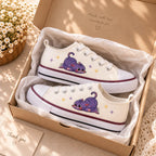 Custom Kids Sneakers Purple Cat Embroidery