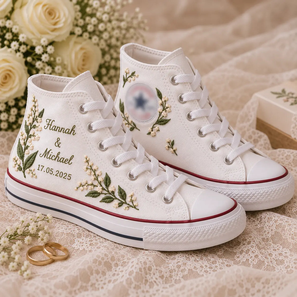 Custom Lily Wedding High Top Sneakers