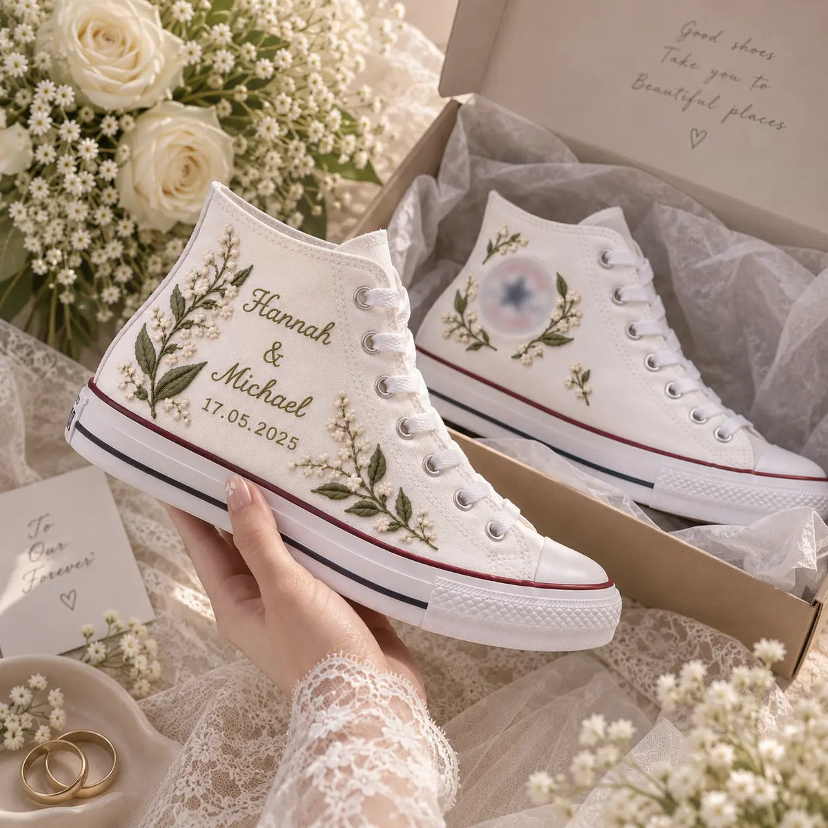 Custom Lily Wedding High Top Sneakers