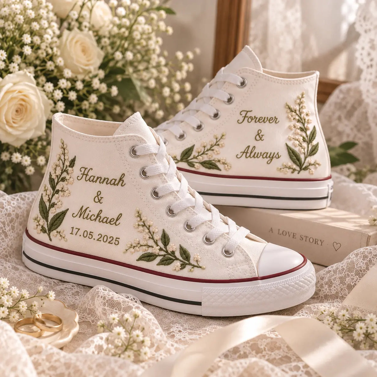 Custom Lily Wedding High Top Sneakers
