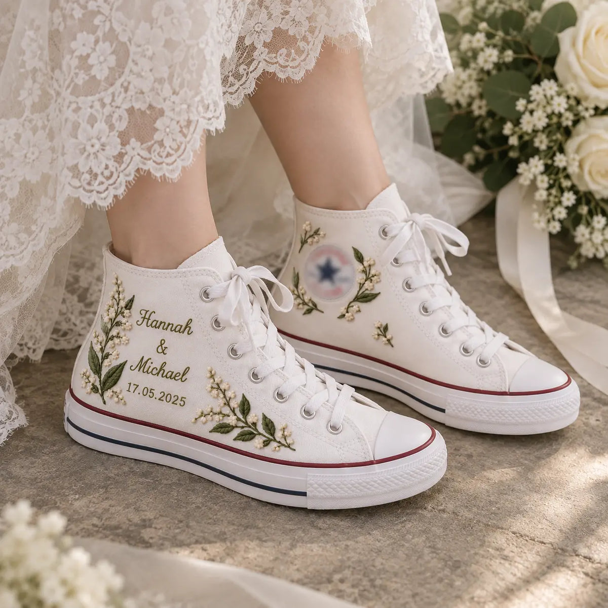 Custom Lily Wedding High Top Sneakers