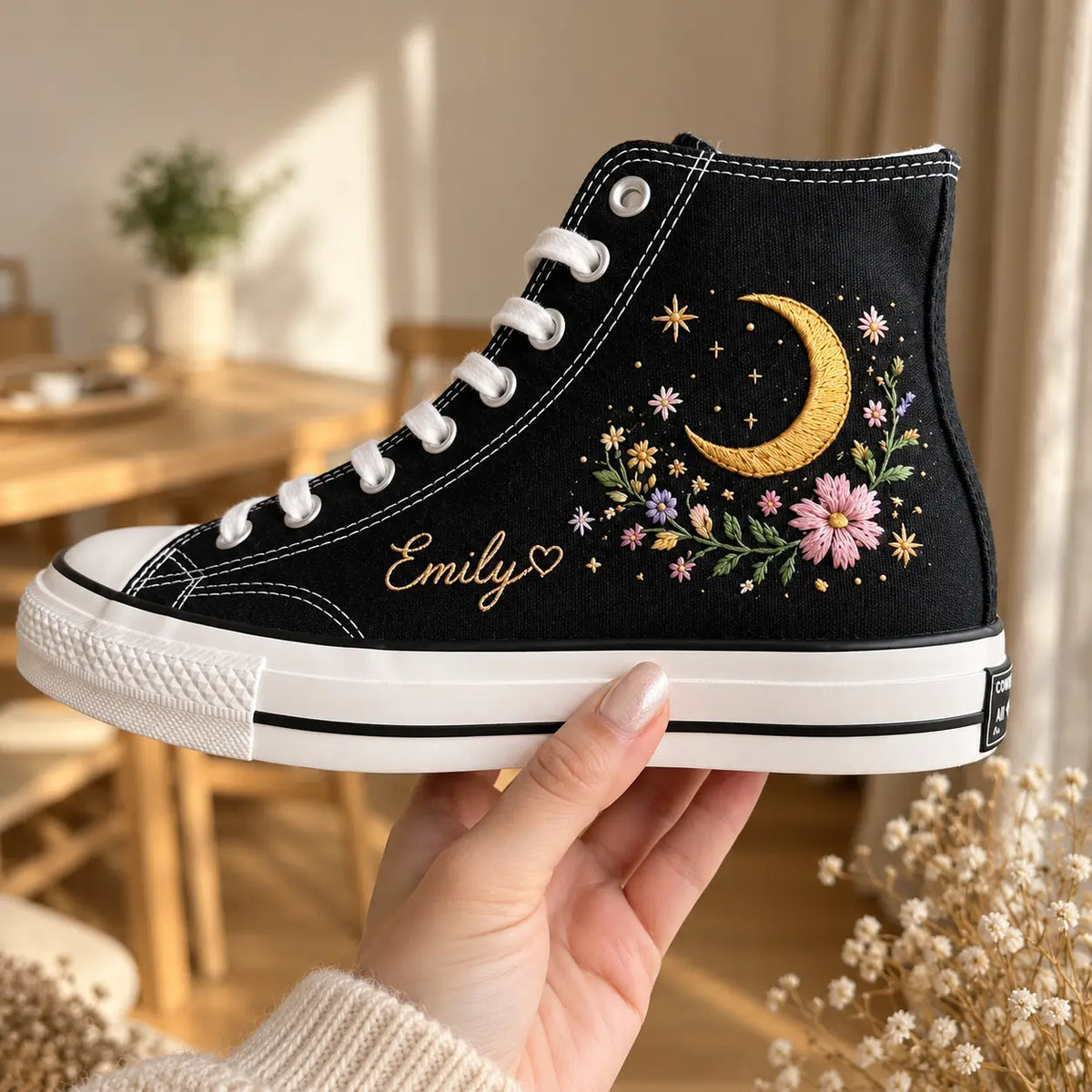 Custom Moon Flower Embroidered Wedding Sneakers