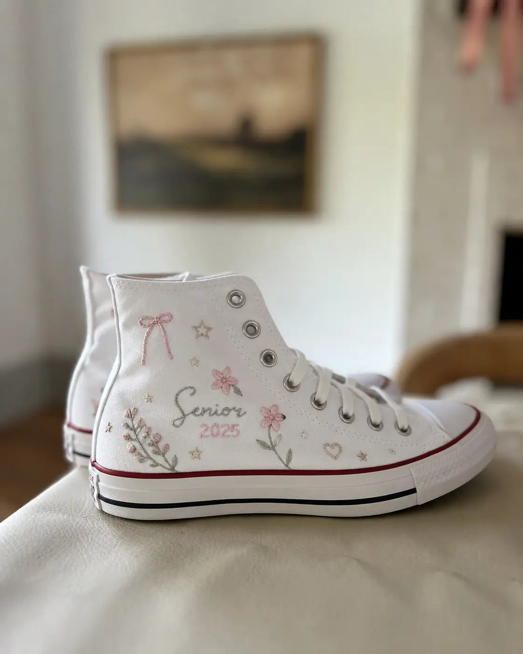 Custom Name Coquette Senior Embroidered Sneakers