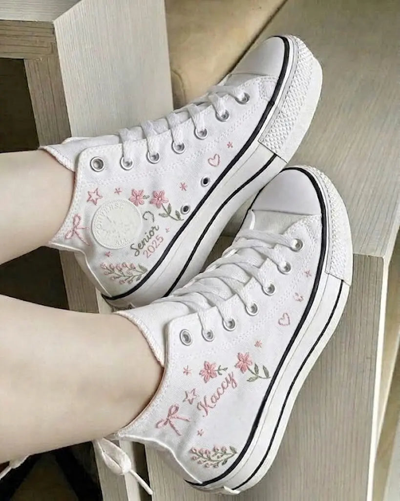 Custom Name Coquette Senior Embroidered Sneakers