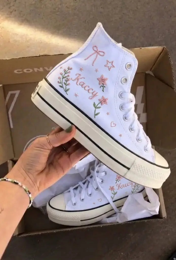 Custom Name Coquette Senior Embroidered Sneakers