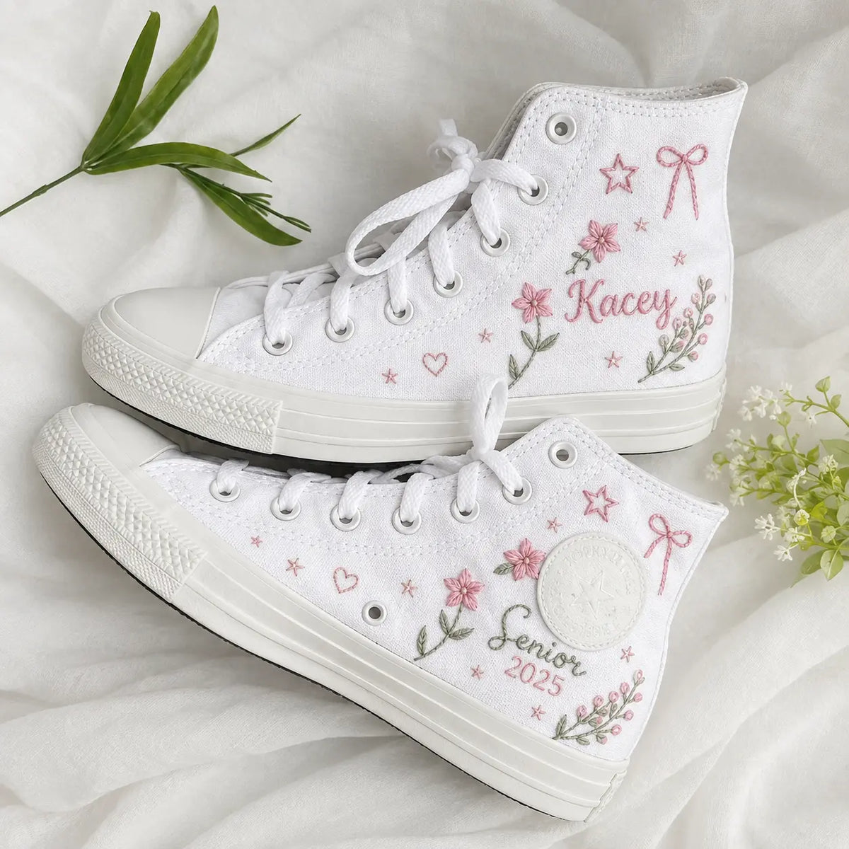Custom Name Coquette Senior Embroidered Sneakers