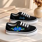 Custom Name Floral Embroidered Kids Sneakers