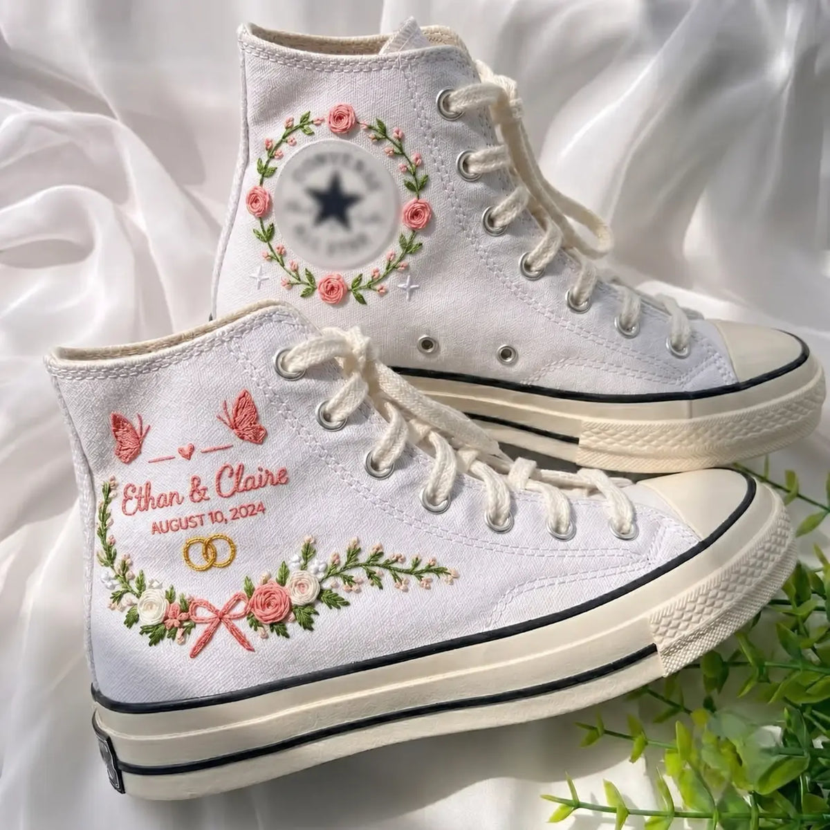Custom Name Floral Garland Wedding Sneakers