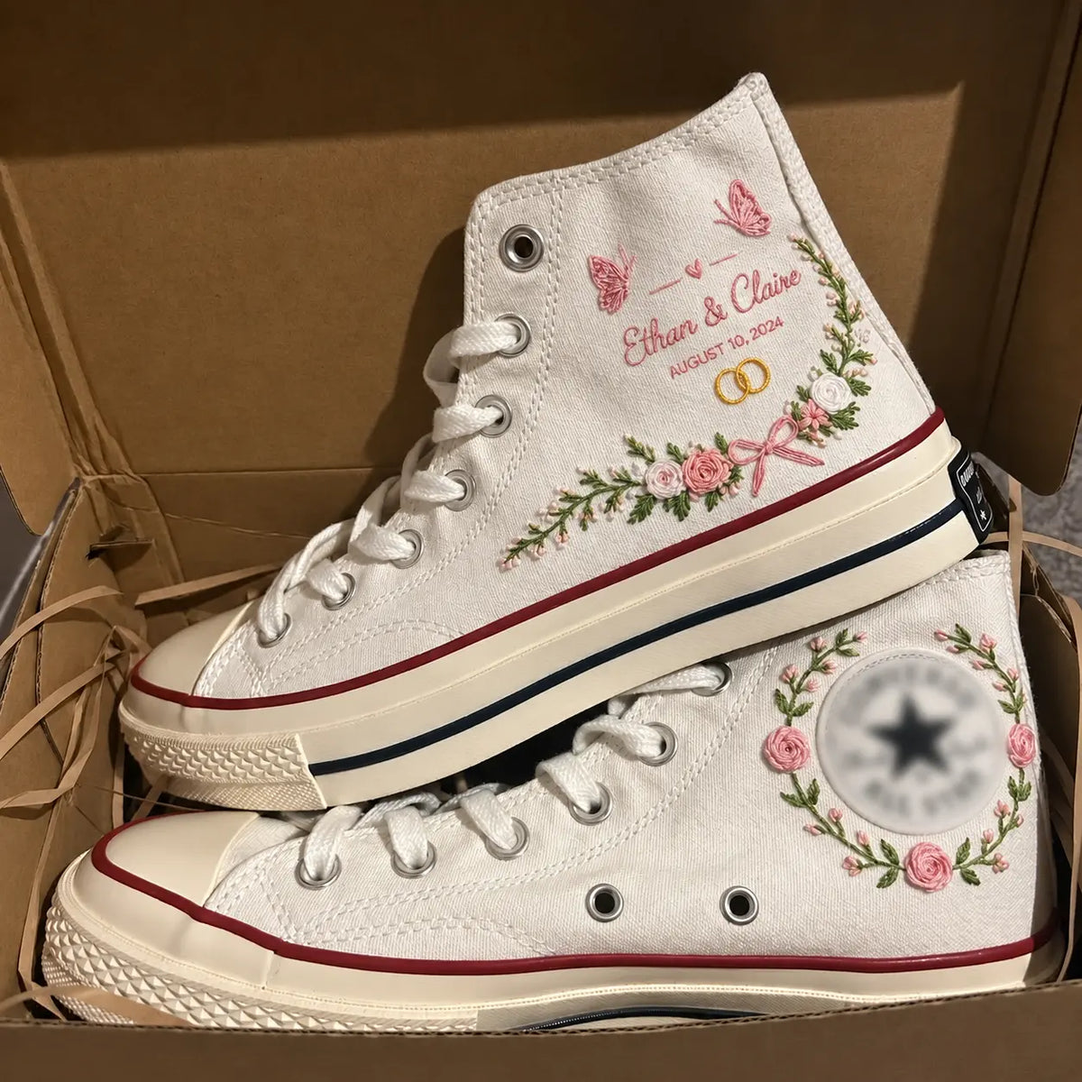 Custom Name Floral Garland Wedding Sneakers