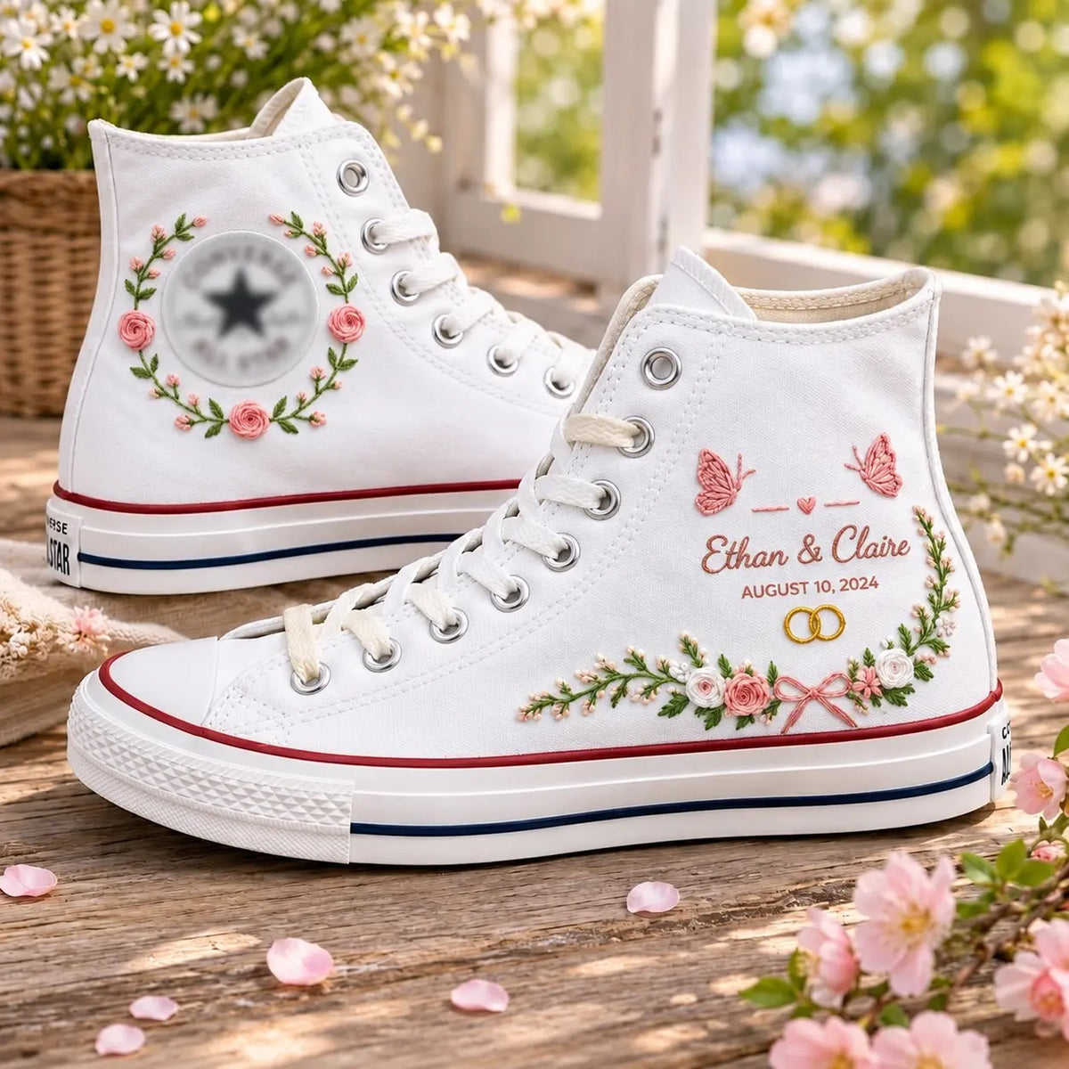 Custom Name Floral Garland Wedding Sneakers