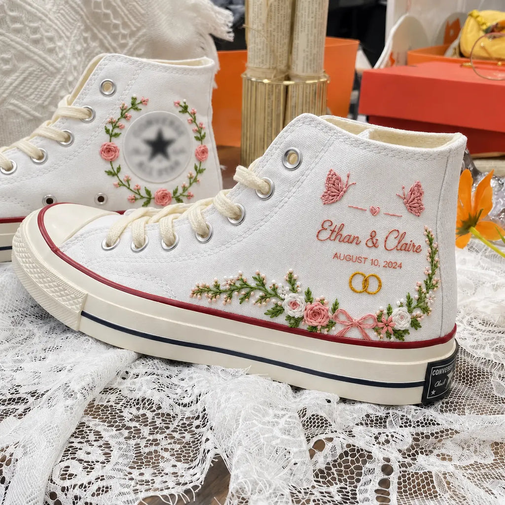 Custom Name Floral Garland Wedding Sneakers