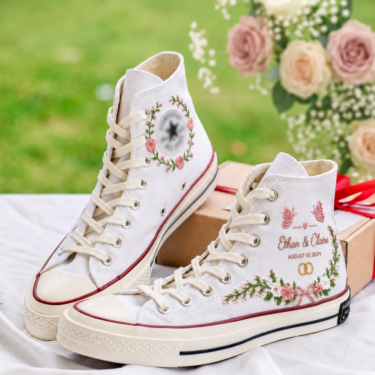 Custom Name Floral Garland Wedding Sneakers
