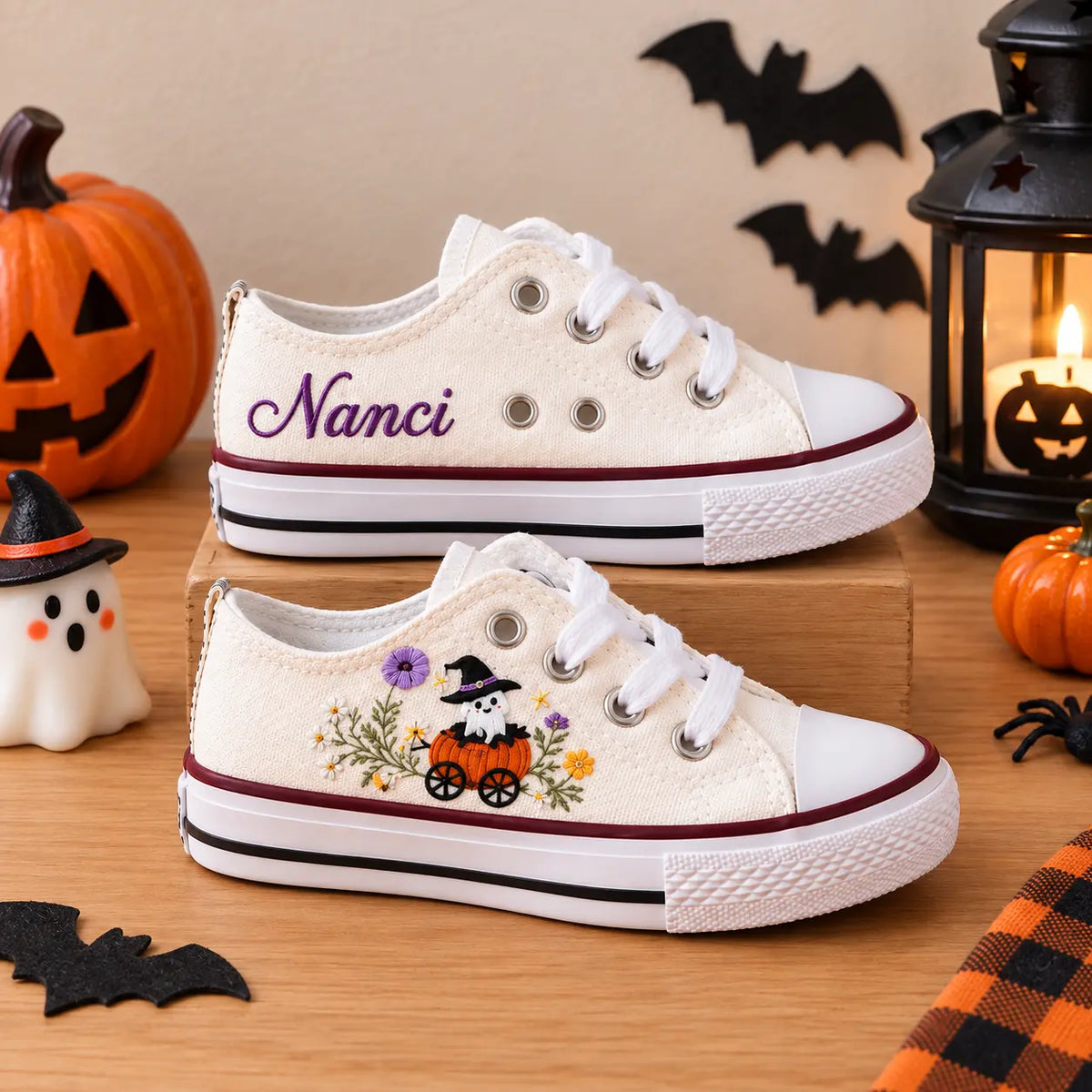 Custom Name Halloween Hand Embroidered Sneakers