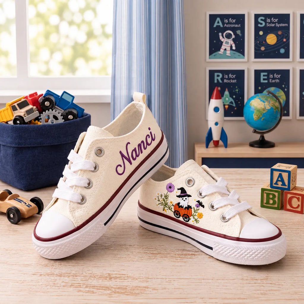 Custom Name Halloween Hand Embroidered Sneakers