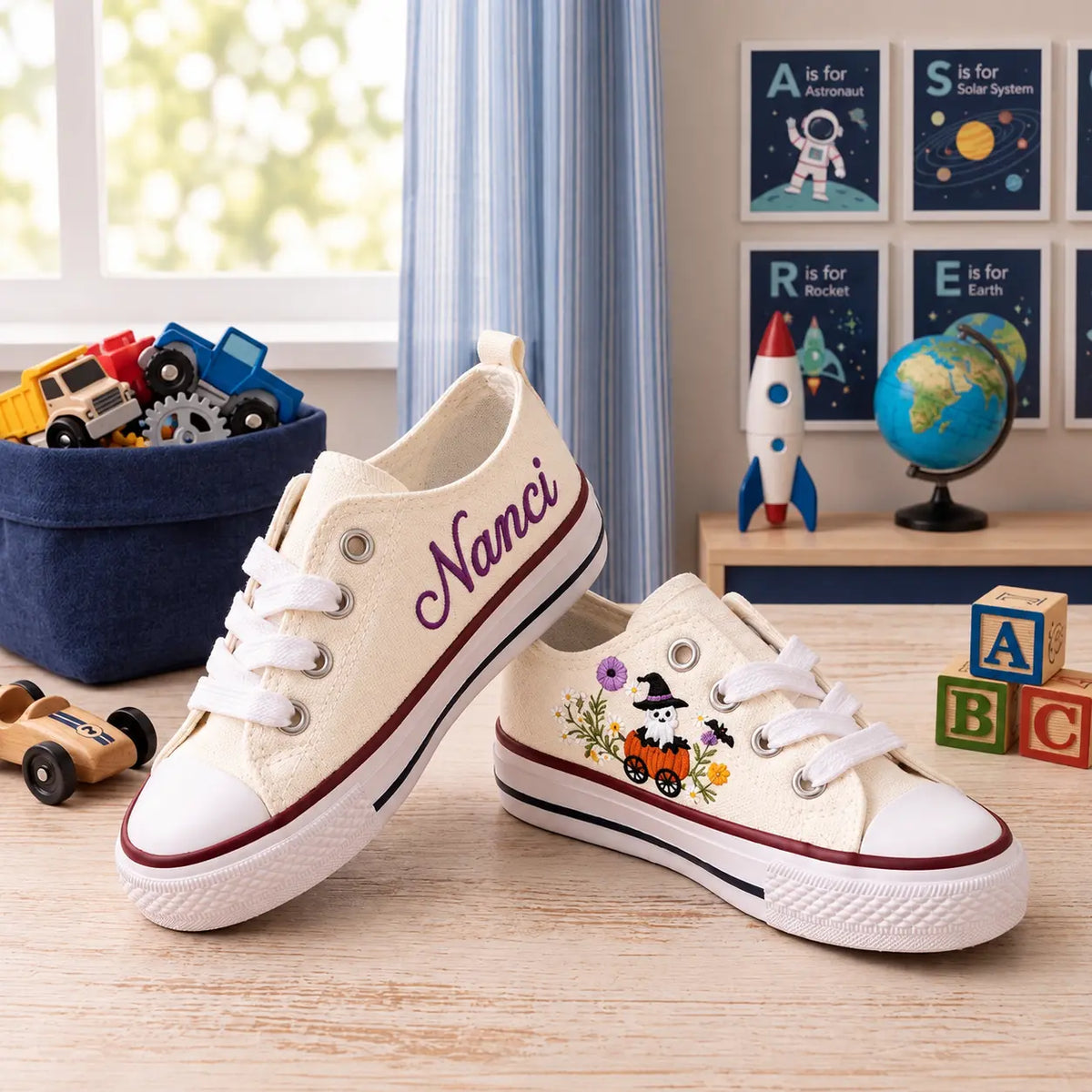 Custom Name Halloween Hand Embroidered Sneakers