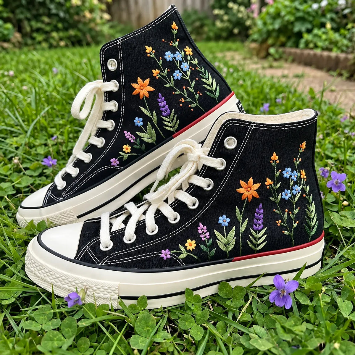 Custom Name Hydrangea Hand Embroidered Sneakers