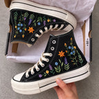 Custom Name Hydrangea Hand Embroidered Sneakers