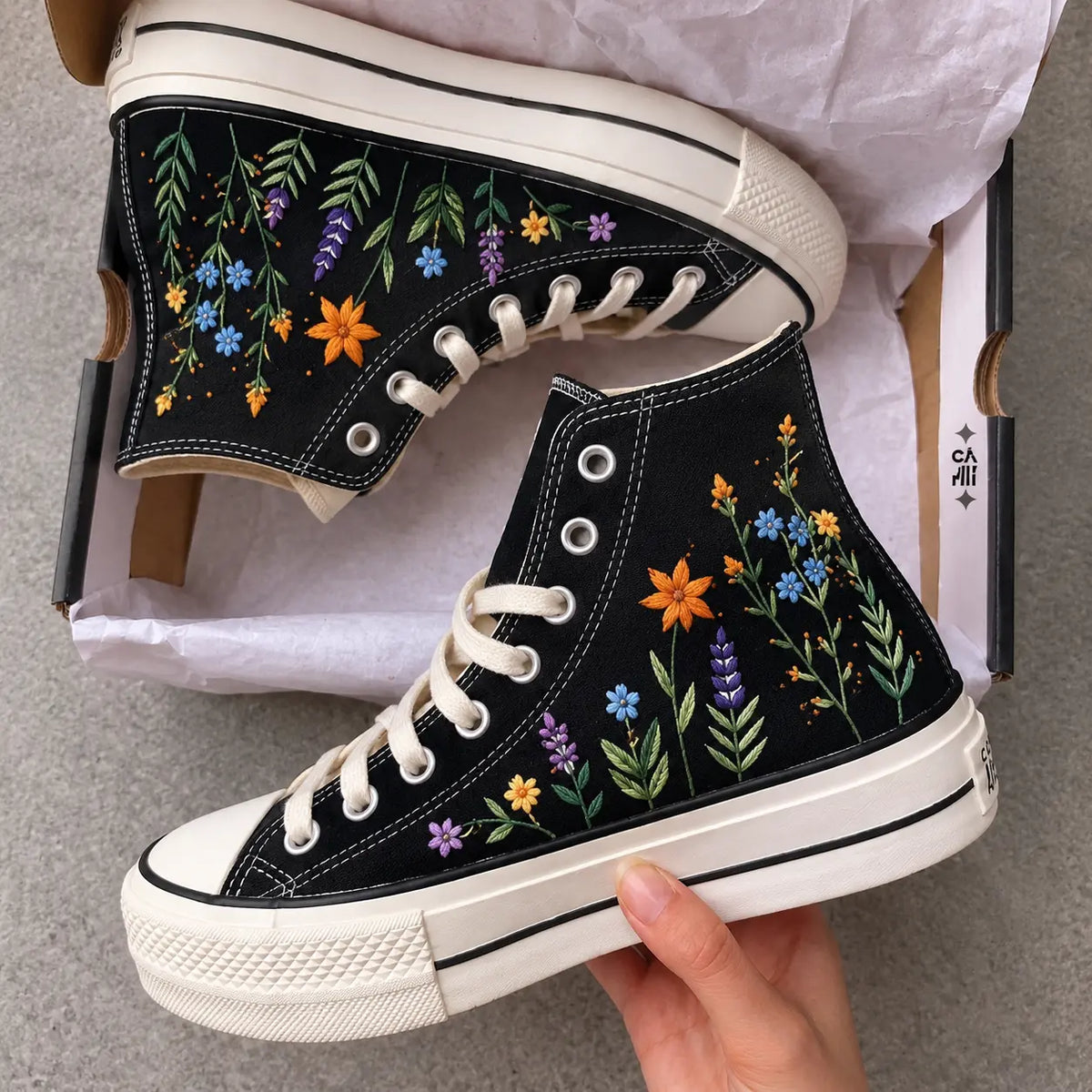 Custom Name Hydrangea Hand Embroidered Sneakers