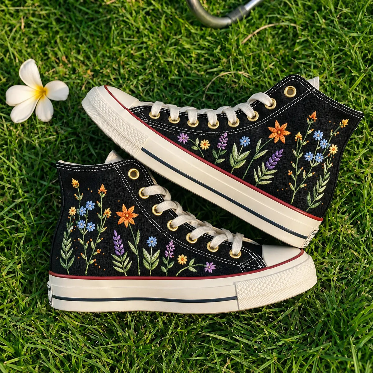 Custom Name Hydrangea Hand Embroidered Sneakers