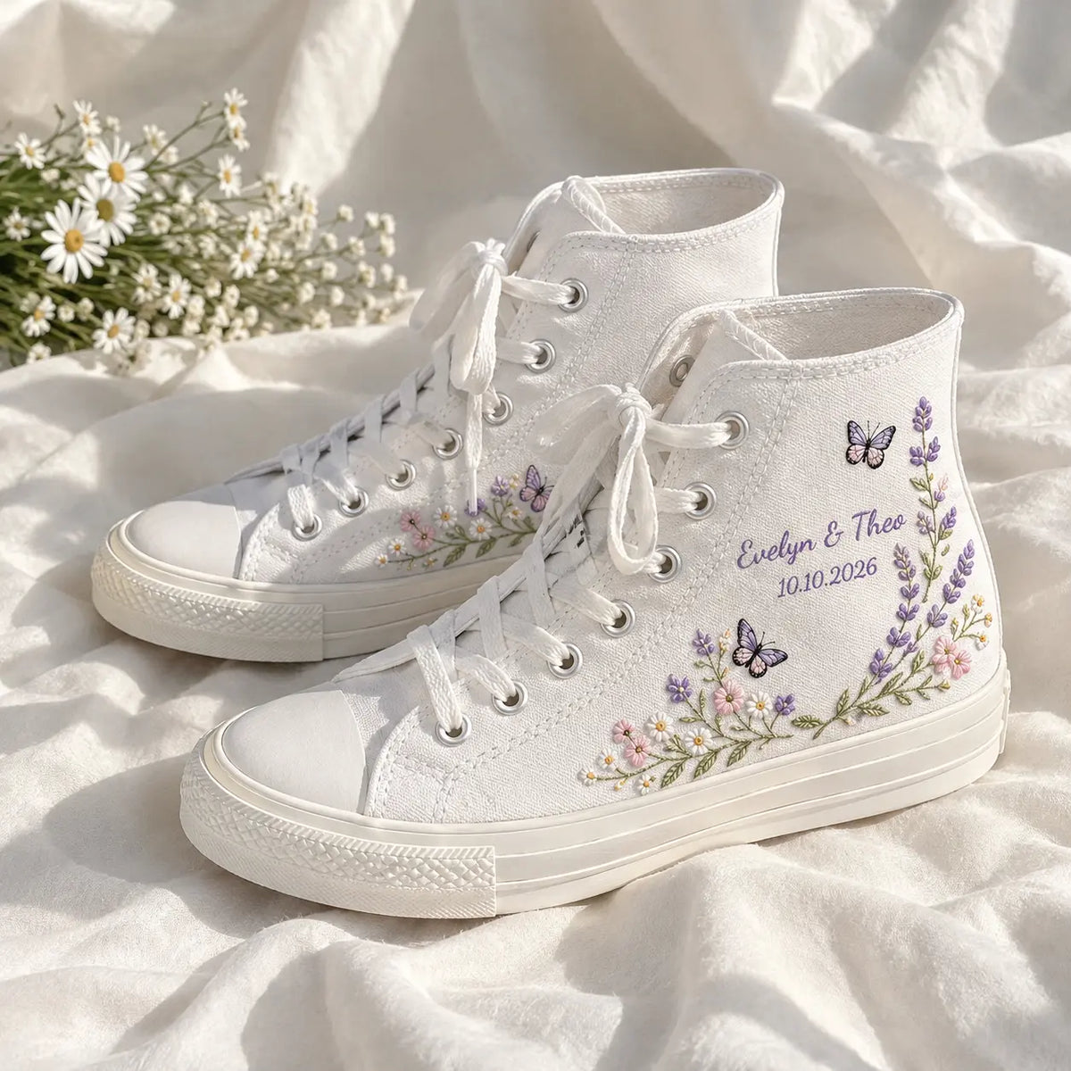 Custom Name Lavender Embroidered Wedding Shoes