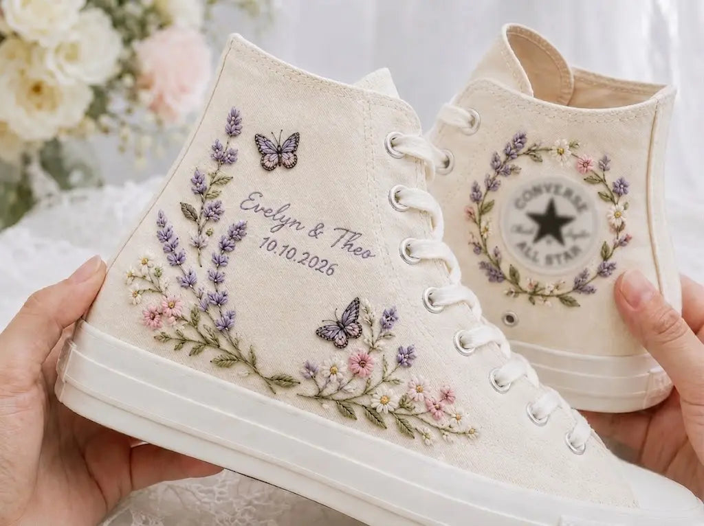 Custom Name Lavender Embroidered Wedding Shoes