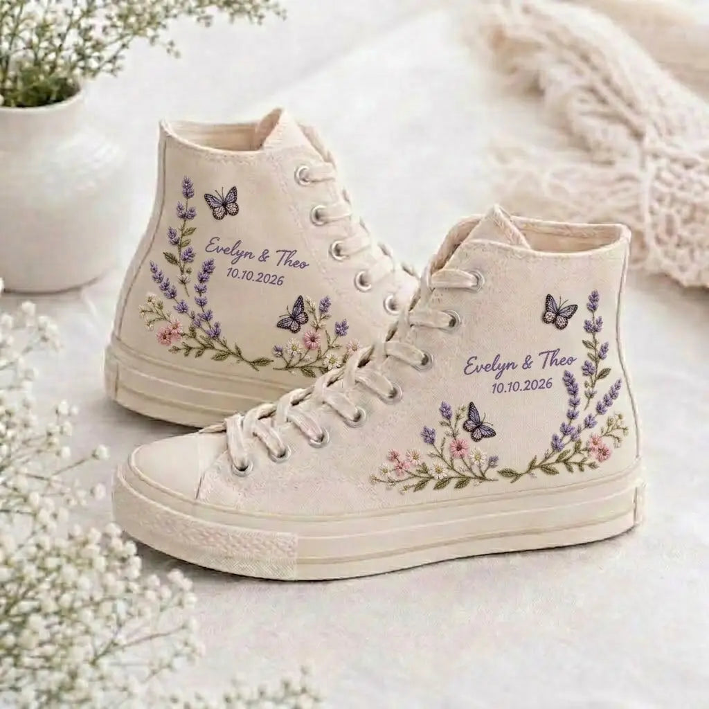 Custom Name Lavender Embroidered Wedding Shoes