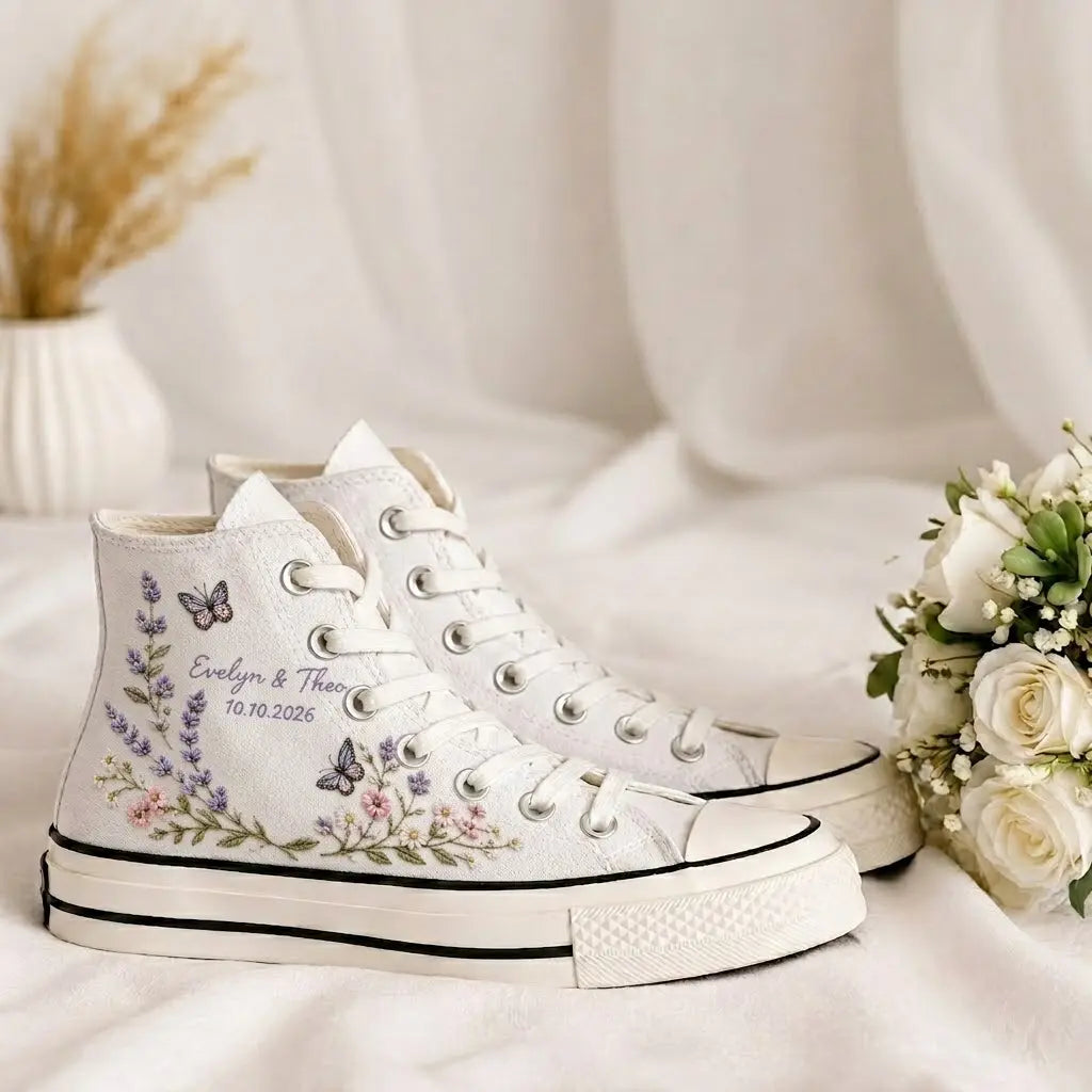 Custom Name Lavender Embroidered Wedding Shoes