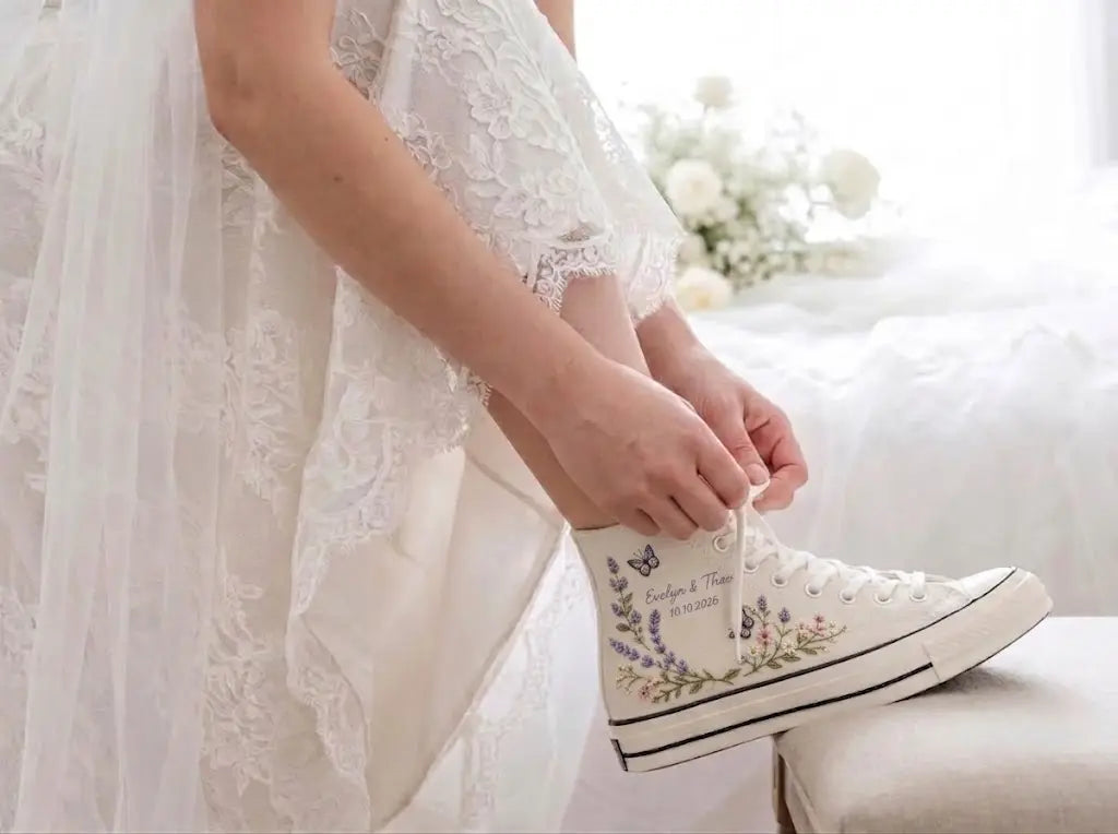 Custom Name Lavender Embroidered Wedding Shoes