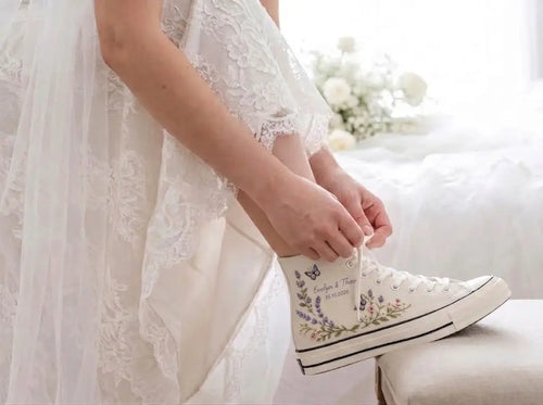 Custom Name Lavender Embroidered Wedding Shoes