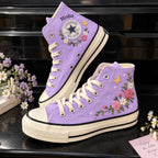 Custom Name Lavender Floral Hand Embroidered Sneakers