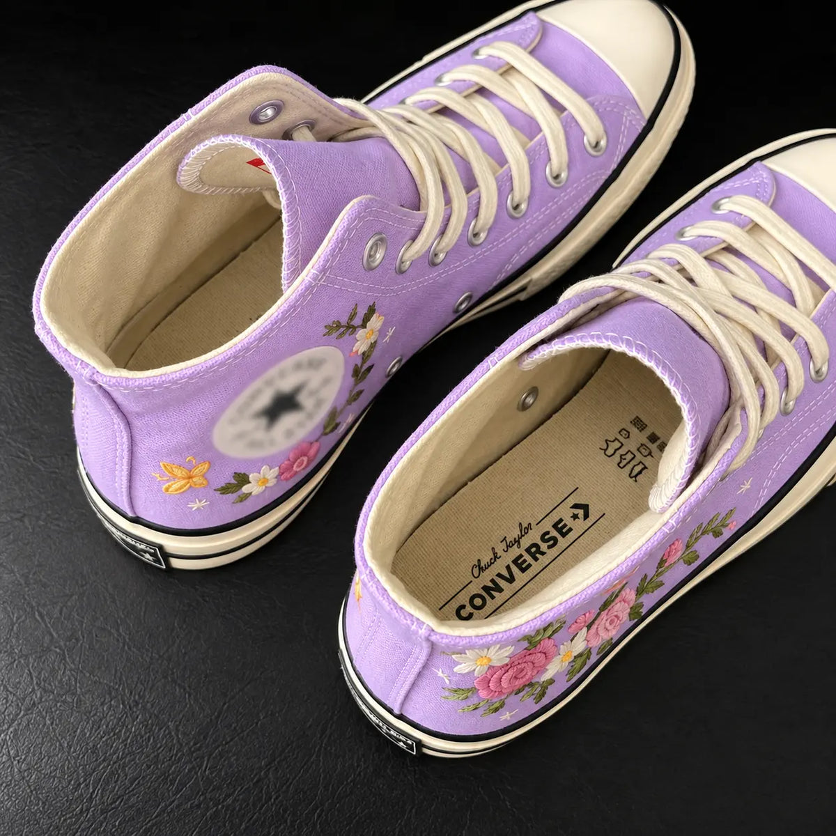 Custom Name Lavender Floral Hand Embroidered Sneakers