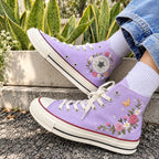 Custom Name Lavender Floral Hand Embroidered Sneakers