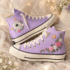 Custom Name Lavender Floral Hand Embroidered Sneakers