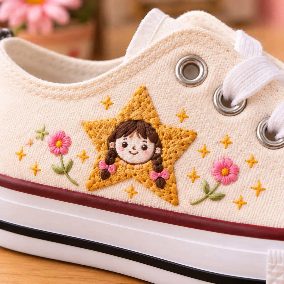 Custom Name Little Star Hand Embroidered Sneakers