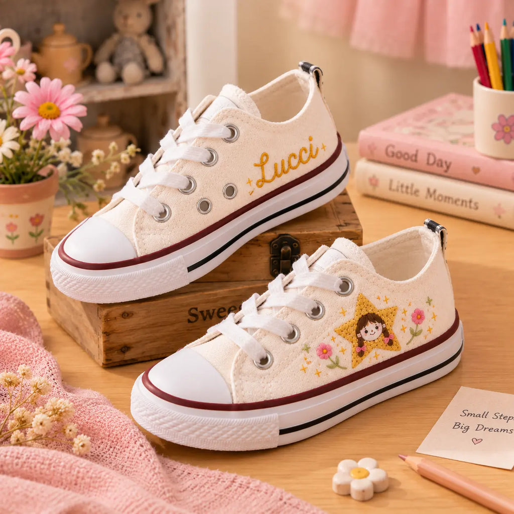 Custom Name Little Star Hand Embroidered Sneakers