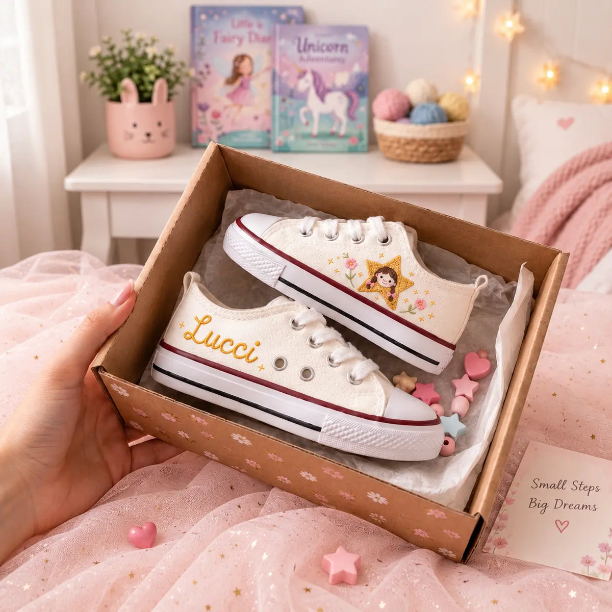 Custom Name Little Star Hand Embroidered Sneakers