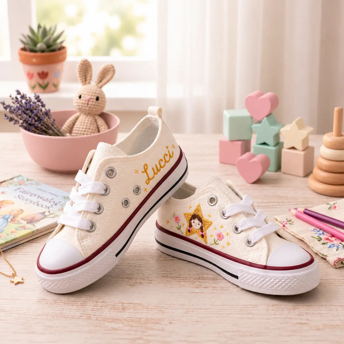 Custom Name Little Star Hand Embroidered Sneakers