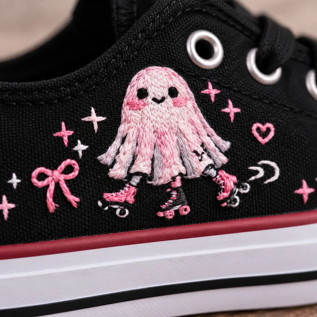 Custom Name Pink Ghost Roller Skates