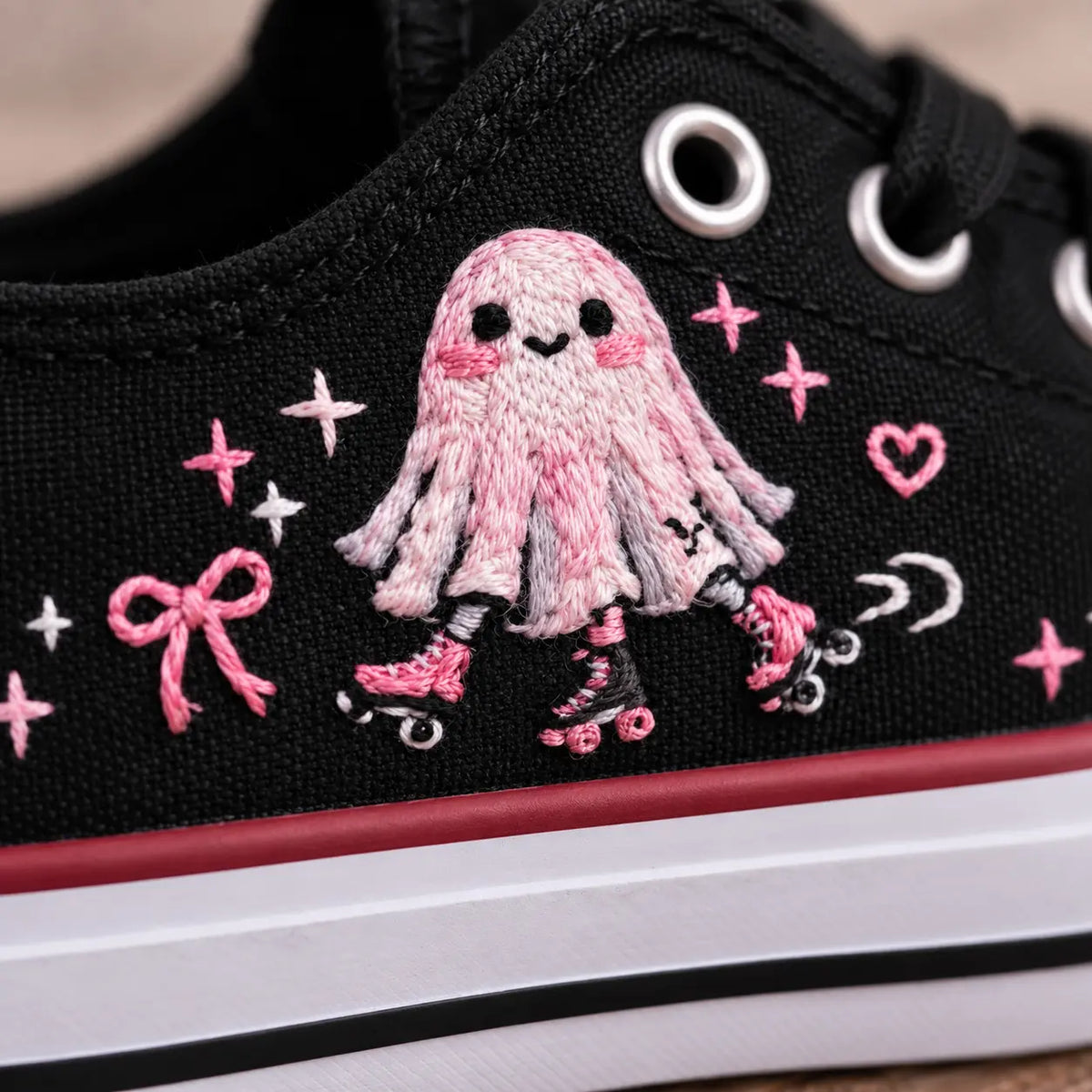 Custom Name Pink Ghost Roller Skates