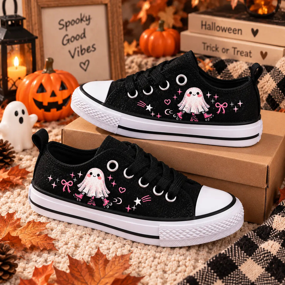 Custom Name Pink Ghost Roller Skates